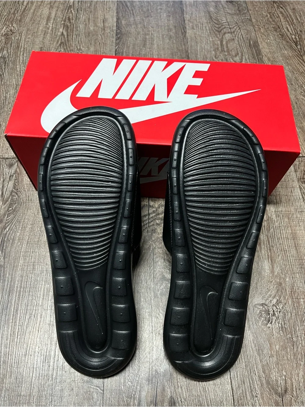 Nike Black Slide Sandals with Red Logo Details - Picture 2 of 3